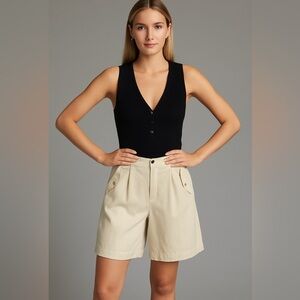 Anthropologie Lyocell pleated Bermuda shorts ivory size 4